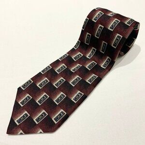 Trump Arrow 100% Silk Tie Red Black White Geometric Square Cassette Tape Pattern